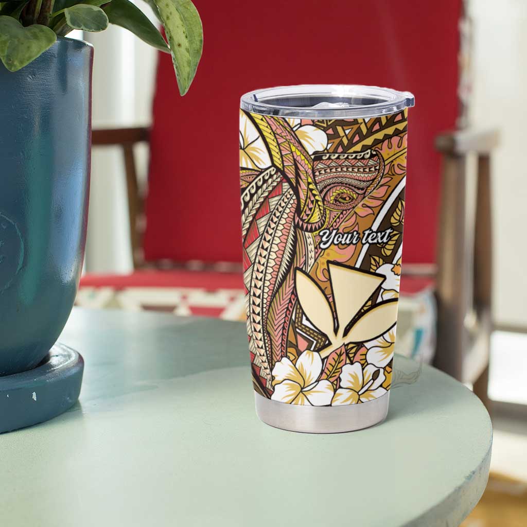 Personalised Hawaii Tribal Humpback Whale Tumbler Cup Melemele Hibiscus Seamless Pattern
