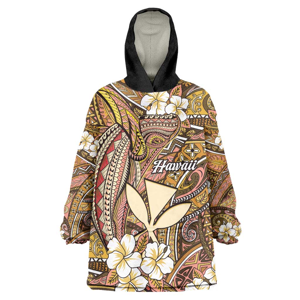 Personalised Hawaii Tribal Humpback Whale Wearable Blanket Hoodie Melemele Hibiscus Seamless Pattern