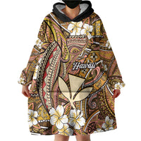 Personalised Hawaii Tribal Humpback Whale Wearable Blanket Hoodie Melemele Hibiscus Seamless Pattern