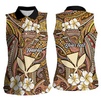 Personalised Hawaii Tribal Humpback Whale Women Sleeveless Polo Shirt Melemele Hibiscus Seamless Pattern