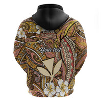 Personalised Hawaii Tribal Humpback Whale Zip Hoodie Melemele Hibiscus Seamless Pattern