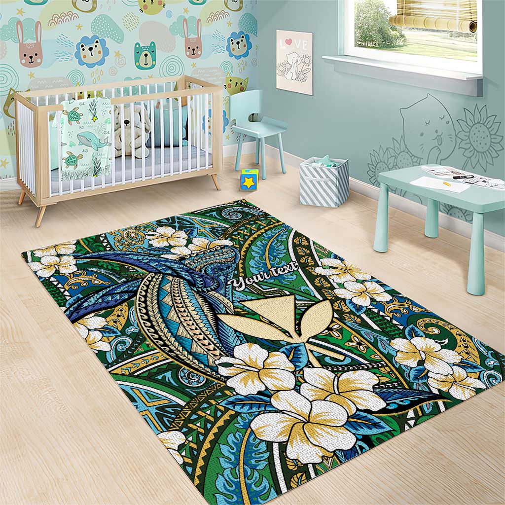 Personalised Hawaii Tribal Humpback Whale Area Rug Omaomao Hibiscus Seamless Pattern