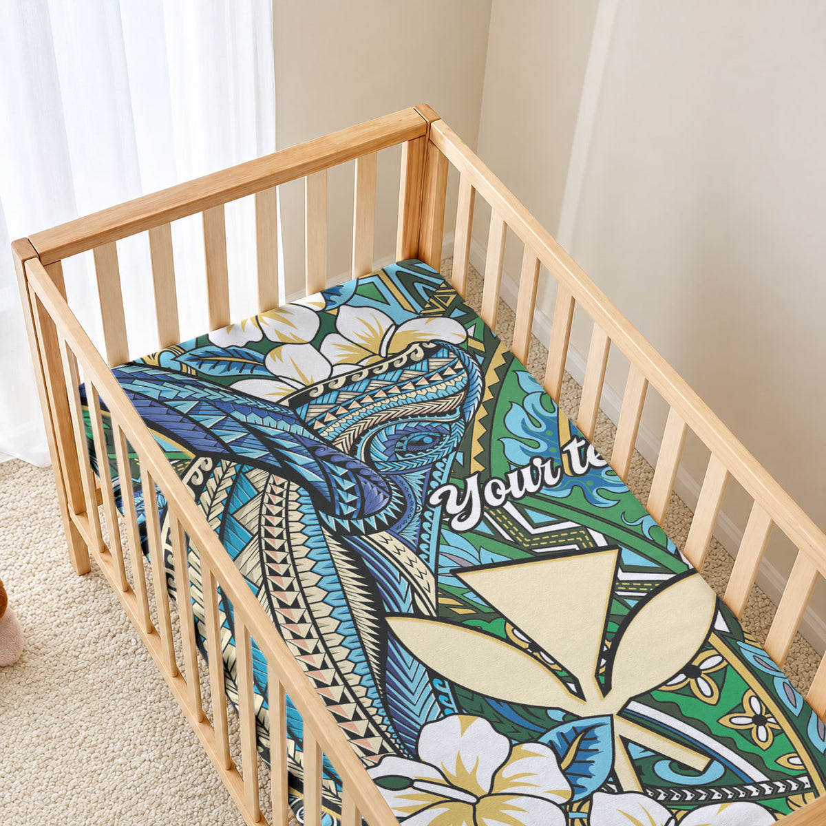 Personalised Hawaii Tribal Humpback Whale Baby Bed Cover Omaomao Hibiscus Seamless Pattern LT9 - Polynesian Pride