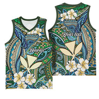 Personalised Hawaii Tribal Humpback Whale Basketball Jersey Omaomao Hibiscus Seamless Pattern