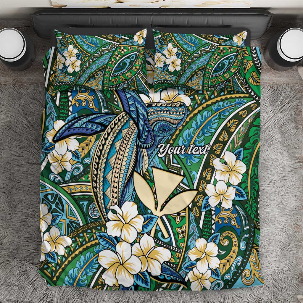 Personalised Hawaii Tribal Humpback Whale Bedding Set Omaomao Hibiscus Seamless Pattern