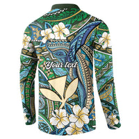 Personalised Hawaii Tribal Humpback Whale Button Sweatshirt Omaomao Hibiscus Seamless Pattern