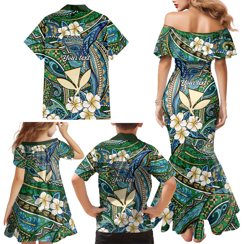 Personalised Hawaii Tribal Humpback Whale Family Matching Mermaid Dress and Hawaiian Shirt Omaomao Hibiscus Seamless Pattern LT9 - Polynesian Pride