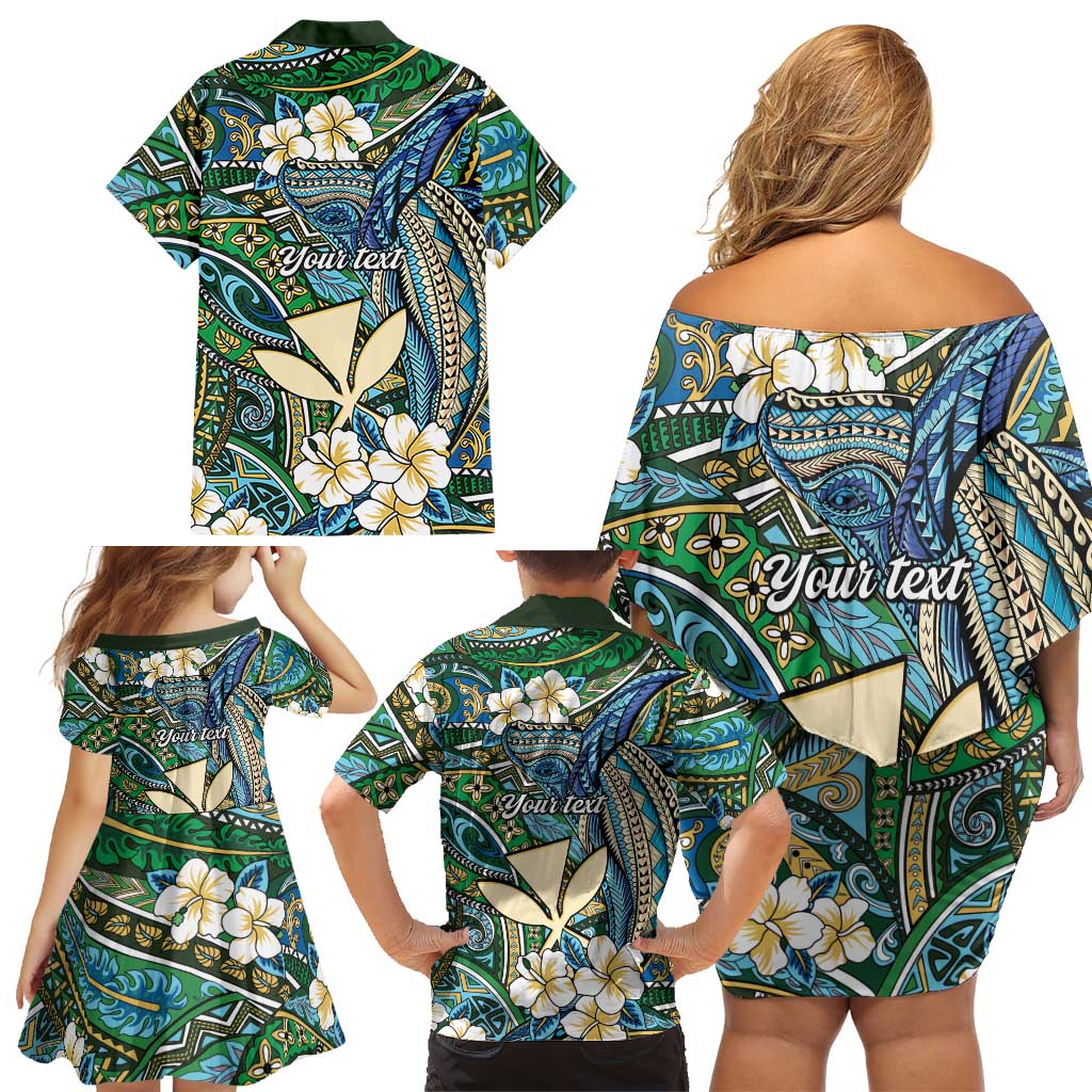 Personalised Hawaii Tribal Humpback Whale Family Matching Off Shoulder Short Dress and Hawaiian Shirt Omaomao Hibiscus Seamless Pattern LT9 - Polynesian Pride
