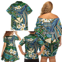 Personalised Hawaii Tribal Humpback Whale Family Matching Off Shoulder Short Dress and Hawaiian Shirt Omaomao Hibiscus Seamless Pattern LT9 - Polynesian Pride