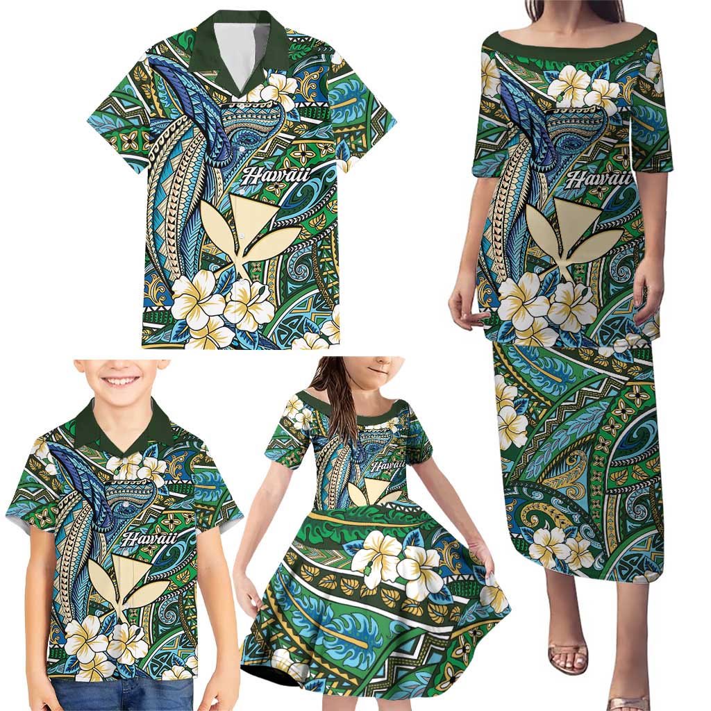 Personalised Hawaii Tribal Humpback Whale Family Matching Puletasi and Hawaiian Shirt Omaomao Hibiscus Seamless Pattern LT9 - Polynesian Pride