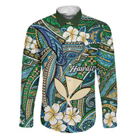 Personalised Hawaii Tribal Humpback Whale Family Matching Puletasi and Hawaiian Shirt Omaomao Hibiscus Seamless Pattern LT9 Dad's Shirt - Long Sleeve Green - Polynesian Pride