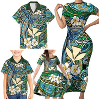 Personalised Hawaii Tribal Humpback Whale Family Matching Short Sleeve Bodycon Dress and Hawaiian Shirt Omaomao Hibiscus Seamless Pattern LT9 - Polynesian Pride
