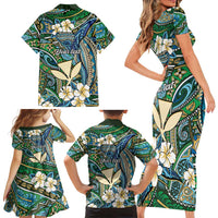 Personalised Hawaii Tribal Humpback Whale Family Matching Short Sleeve Bodycon Dress and Hawaiian Shirt Omaomao Hibiscus Seamless Pattern LT9 - Polynesian Pride