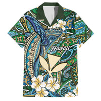 Personalised Hawaii Tribal Humpback Whale Family Matching Short Sleeve Bodycon Dress and Hawaiian Shirt Omaomao Hibiscus Seamless Pattern LT9 Dad's Shirt - Short Sleeve Green - Polynesian Pride