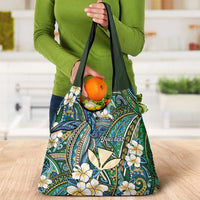 Personalised Hawaii Tribal Humpback Whale Grocery Bag Omaomao Hibiscus Seamless Pattern