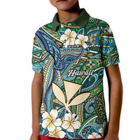 Personalised Hawaii Tribal Humpback Whale Kid Polo Shirt Omaomao Hibiscus Seamless Pattern