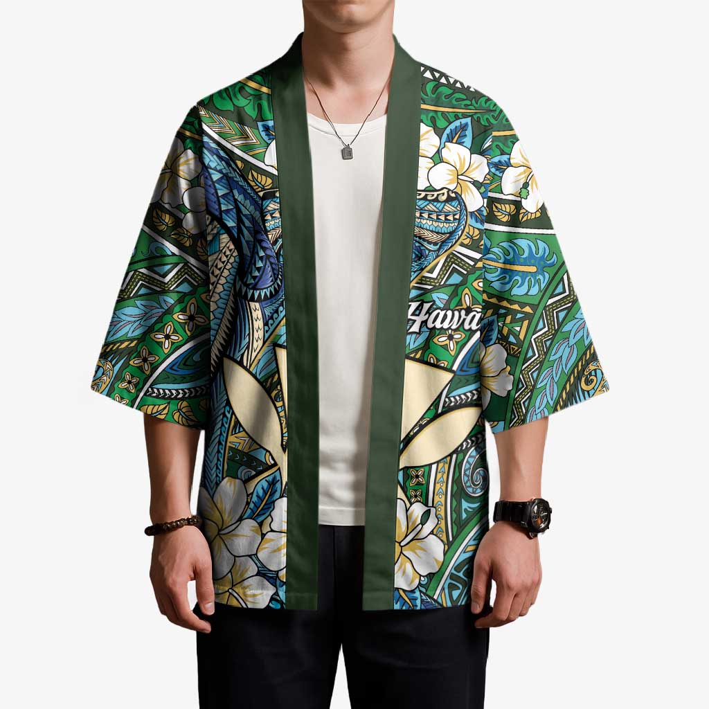 Personalised Hawaii Tribal Humpback Whale Kimono Omaomao Hibiscus Seamless Pattern