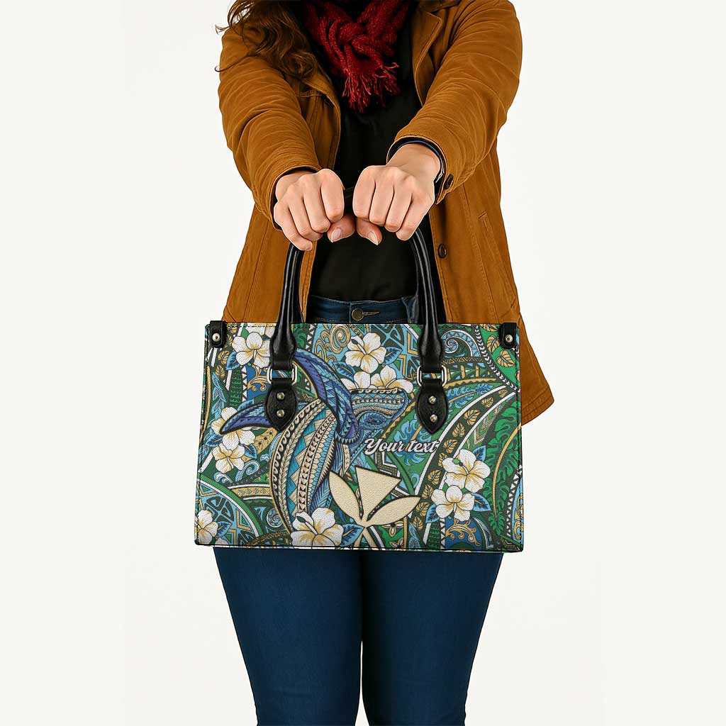Personalised Hawaii Tribal Humpback Whale Leather Bag Omaomao Hibiscus Seamless Pattern