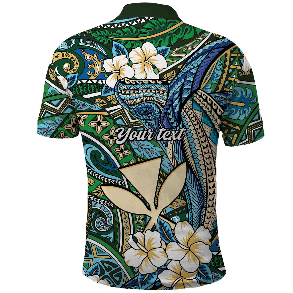 Personalised Hawaii Tribal Humpback Whale Polo Shirt Omaomao Hibiscus Seamless Pattern LT9 - Polynesian Pride