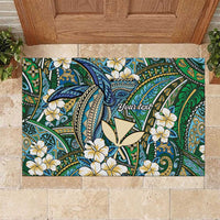 Personalised Hawaii Tribal Humpback Whale Rubber Doormat Omaomao Hibiscus Seamless Pattern