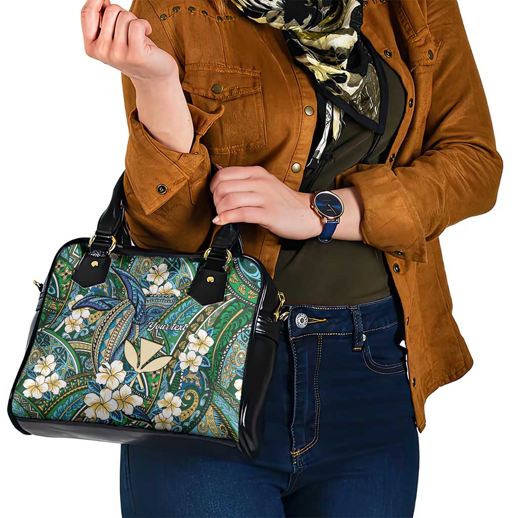 Personalised Hawaii Tribal Humpback Whale Shoulder Handbag Omaomao Hibiscus Seamless Pattern