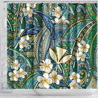 Personalised Hawaii Tribal Humpback Whale Shower Curtain Omaomao Hibiscus Seamless Pattern