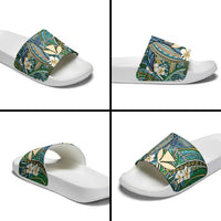 Personalised Hawaii Tribal Humpback Whale Slide Sandals Omaomao Hibiscus Seamless Pattern