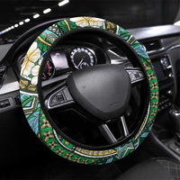 Hawaii Tribal Humpback Whale Steering Wheel Cover Omaomao Hibiscus Seamless Pattern