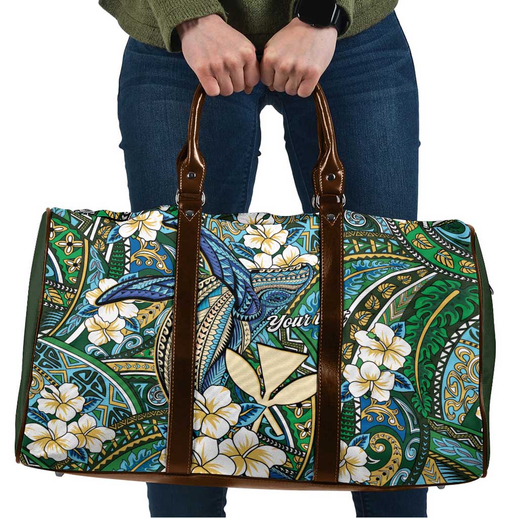 Personalised Hawaii Tribal Humpback Whale Travel Bag Omaomao Hibiscus Seamless Pattern
