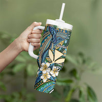 Personalised Hawaii Tribal Humpback Whale Tumbler With Handle Omaomao Hibiscus Seamless Pattern
