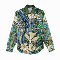 Personalised Hawaii Tribal Humpback Whale Women Casual Shirt Omaomao Hibiscus Seamless Pattern