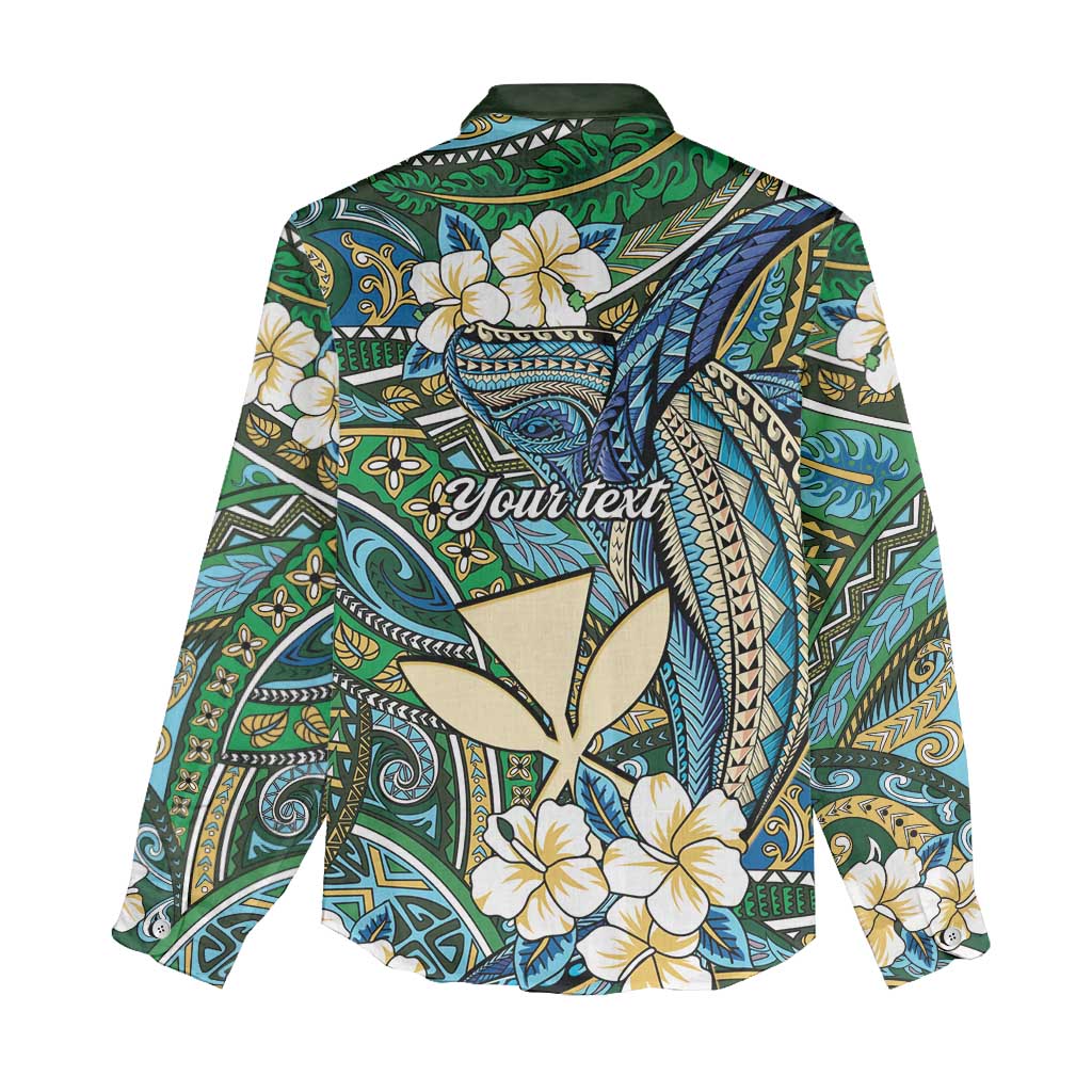 Personalised Hawaii Tribal Humpback Whale Women Casual Shirt Omaomao Hibiscus Seamless Pattern