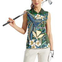 Personalised Hawaii Tribal Humpback Whale Women Sleeveless Polo Shirt Omaomao Hibiscus Seamless Pattern