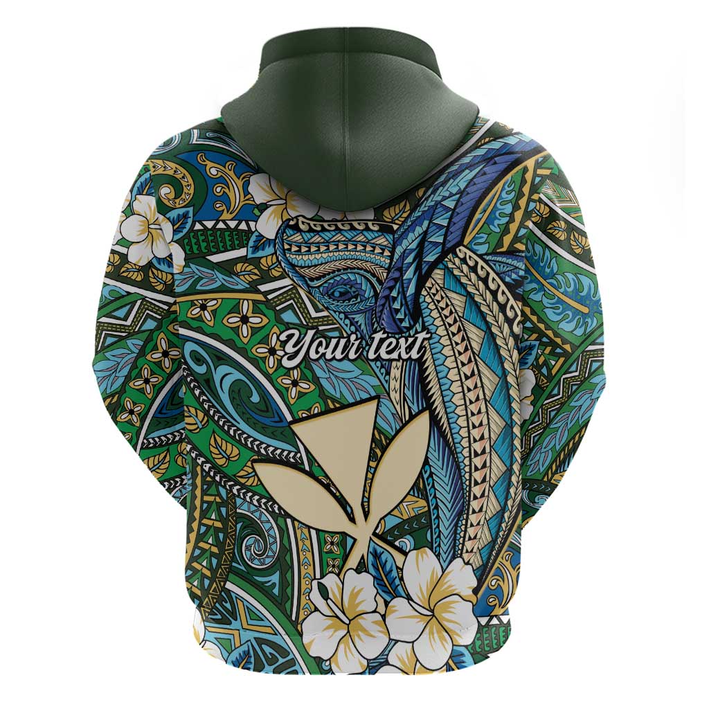 Personalised Hawaii Tribal Humpback Whale Zip Hoodie Omaomao Hibiscus Seamless Pattern