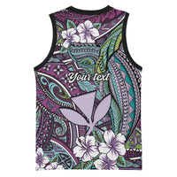 Personalised Hawaii Tribal Humpback Whale Basketball Jersey Poni Hibiscus Seamless Pattern