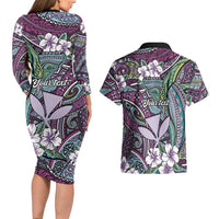 Personalised Hawaii Tribal Humpback Whale Couples Matching Long Sleeve Bodycon Dress and Hawaiian Shirt Poni Hibiscus Seamless Pattern LT9 - Polynesian Pride