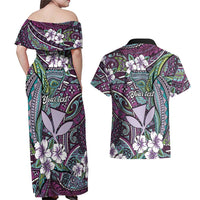 Personalised Hawaii Tribal Humpback Whale Couples Matching Off Shoulder Maxi Dress and Hawaiian Shirt Poni Hibiscus Seamless Pattern LT9 - Polynesian Pride