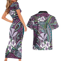 Personalised Hawaii Tribal Humpback Whale Couples Matching Short Sleeve Bodycon Dress and Hawaiian Shirt Poni Hibiscus Seamless Pattern LT9 - Polynesian Pride