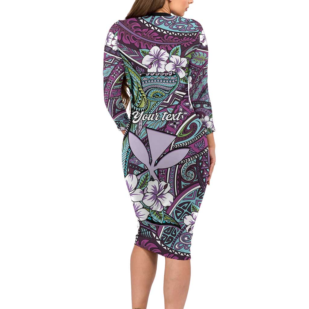 Personalised Hawaii Tribal Humpback Whale Family Matching Long Sleeve Bodycon Dress and Hawaiian Shirt Poni Hibiscus Seamless Pattern LT9 - Polynesian Pride