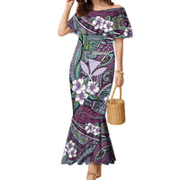 Personalised Hawaii Tribal Humpback Whale Family Matching Mermaid Dress and Hawaiian Shirt Poni Hibiscus Seamless Pattern LT9 Mom's Dress Purple - Polynesian Pride
