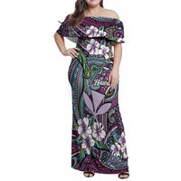 Personalised Hawaii Tribal Humpback Whale Family Matching Off Shoulder Maxi Dress and Hawaiian Shirt Poni Hibiscus Seamless Pattern LT9 Mom's Dress Purple - Polynesian Pride