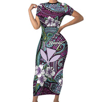 Personalised Hawaii Tribal Humpback Whale Family Matching Short Sleeve Bodycon Dress and Hawaiian Shirt Poni Hibiscus Seamless Pattern LT9 Mom's Dress Purple - Polynesian Pride