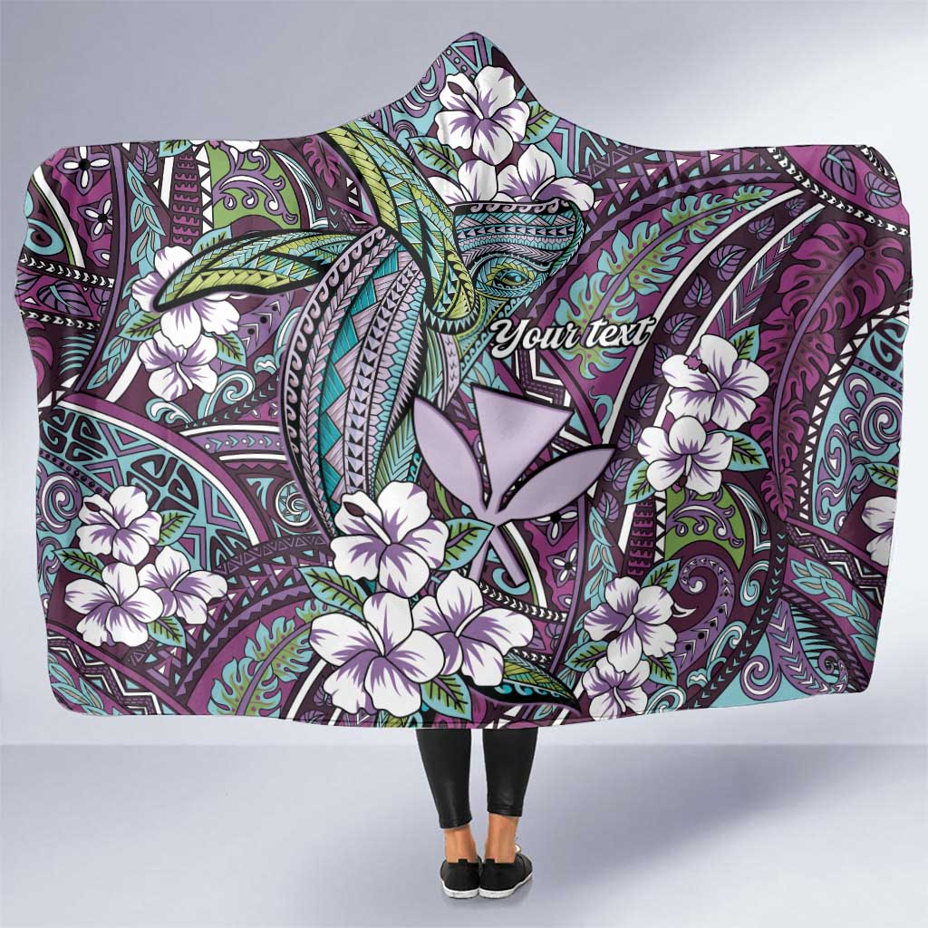 Personalised Hawaii Tribal Humpback Whale Hooded Blanket Poni Hibiscus Seamless Pattern