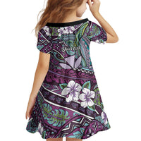 Personalised Hawaii Tribal Humpback Whale Kid Short Sleeve Dress Poni Hibiscus Seamless Pattern LT9 - Polynesian Pride