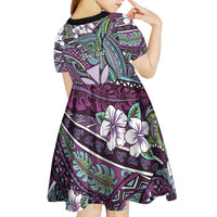 Personalised Hawaii Tribal Humpback Whale Kid Short Sleeve Dress Poni Hibiscus Seamless Pattern LT9 - Polynesian Pride