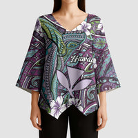 Personalised Hawaii Tribal Humpback Whale Kimono Sleeve Blouse Poni Hibiscus Seamless Pattern