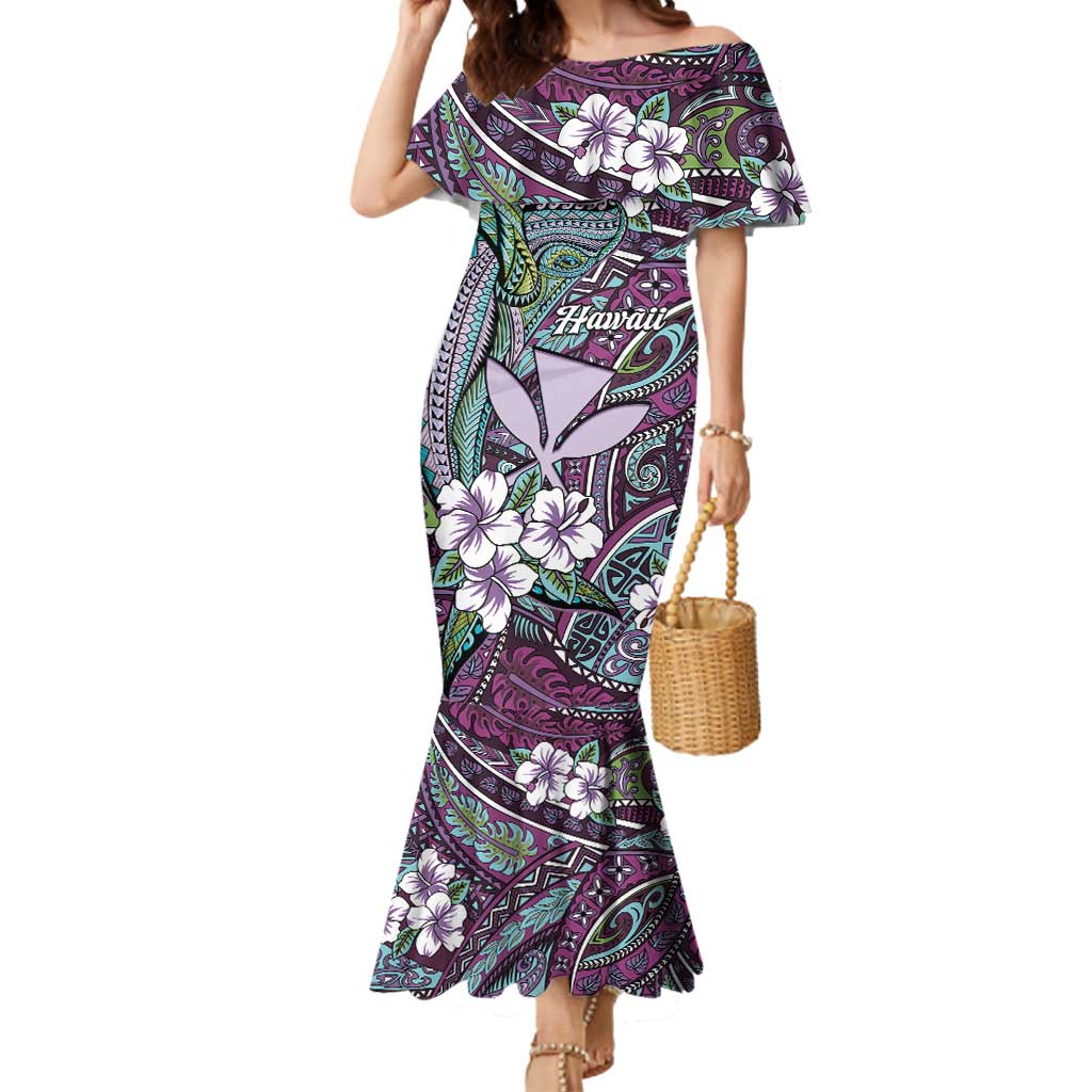 Personalised Hawaii Tribal Humpback Whale Mermaid Dress Poni Hibiscus Seamless Pattern