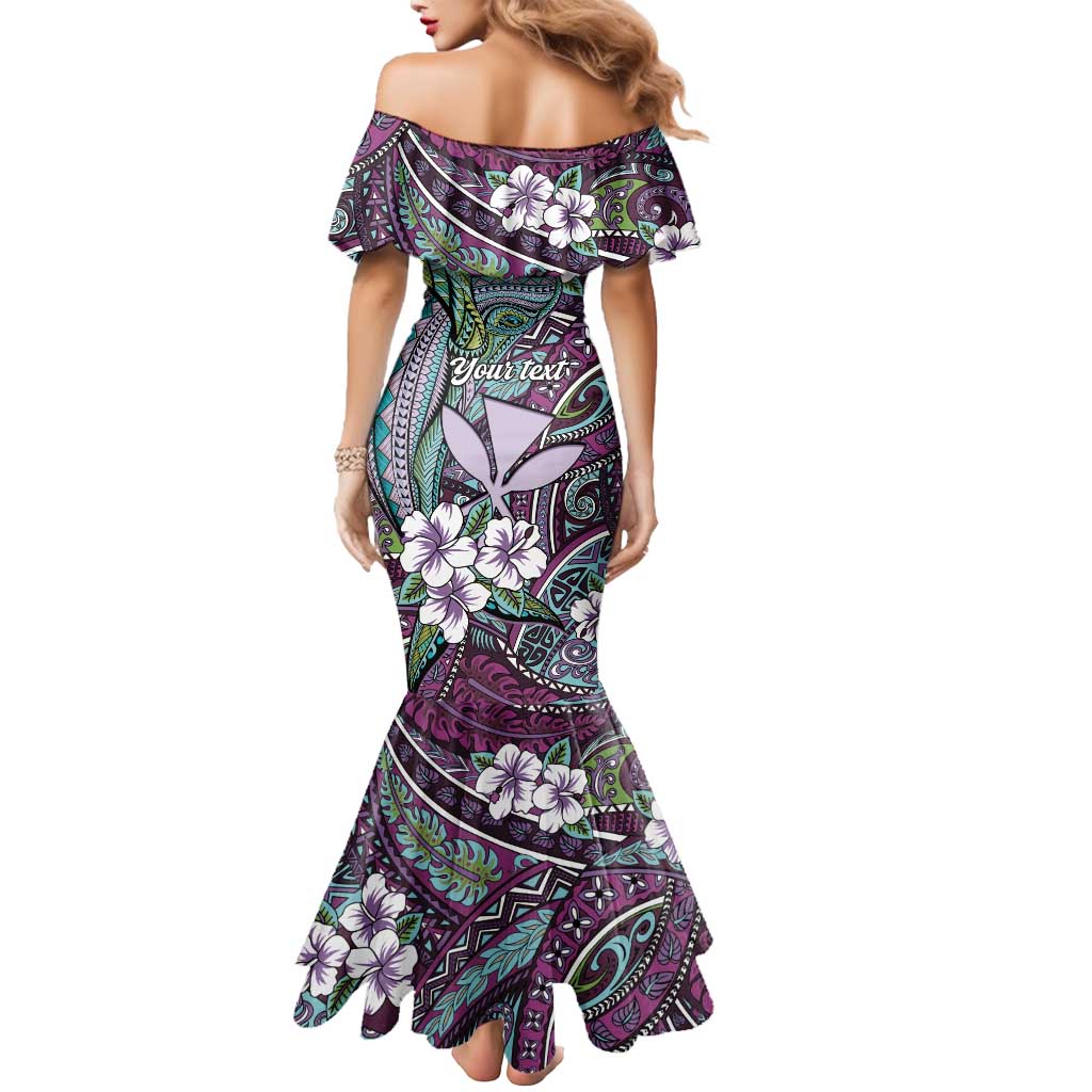 Personalised Hawaii Tribal Humpback Whale Mermaid Dress Poni Hibiscus Seamless Pattern