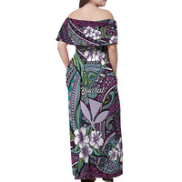 Personalised Hawaii Tribal Humpback Whale Off Shoulder Maxi Dress Poni Hibiscus Seamless Pattern LT9 - Polynesian Pride
