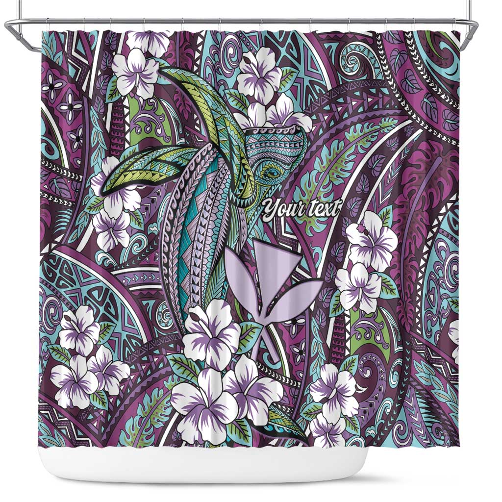 Personalised Hawaii Tribal Humpback Whale Shower Curtain Poni Hibiscus Seamless Pattern